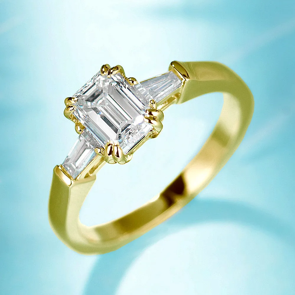 Emerald Cut GIA Diamond Three Stone Engagement Ring