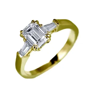 Emerald Cut GIA Diamond Three Stone Engagement Ring
