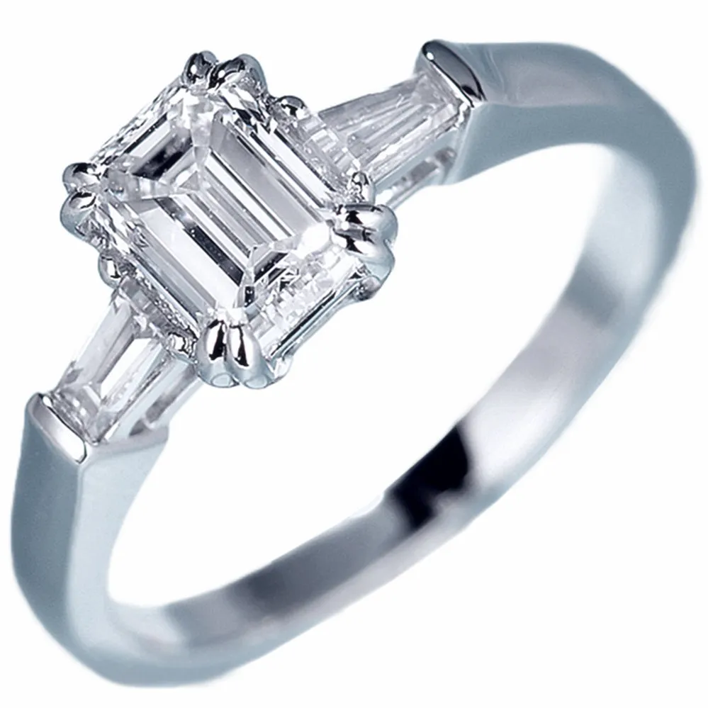 Emerald Cut GIA Diamond Three Stone Engagement Ring