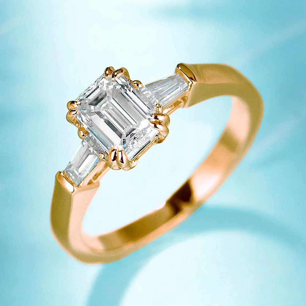 Emerald Cut GIA Diamond Three Stone Engagement Ring
