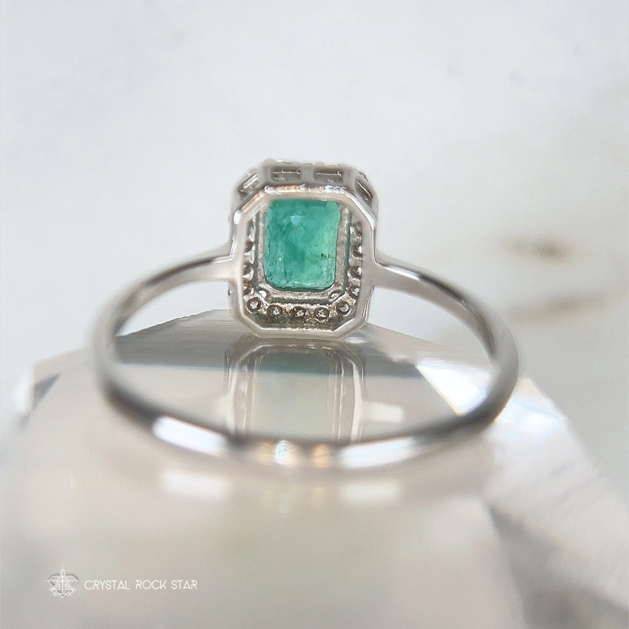 Emerald Cut Halo Sterling Silver Ring 1.1ct Size 9