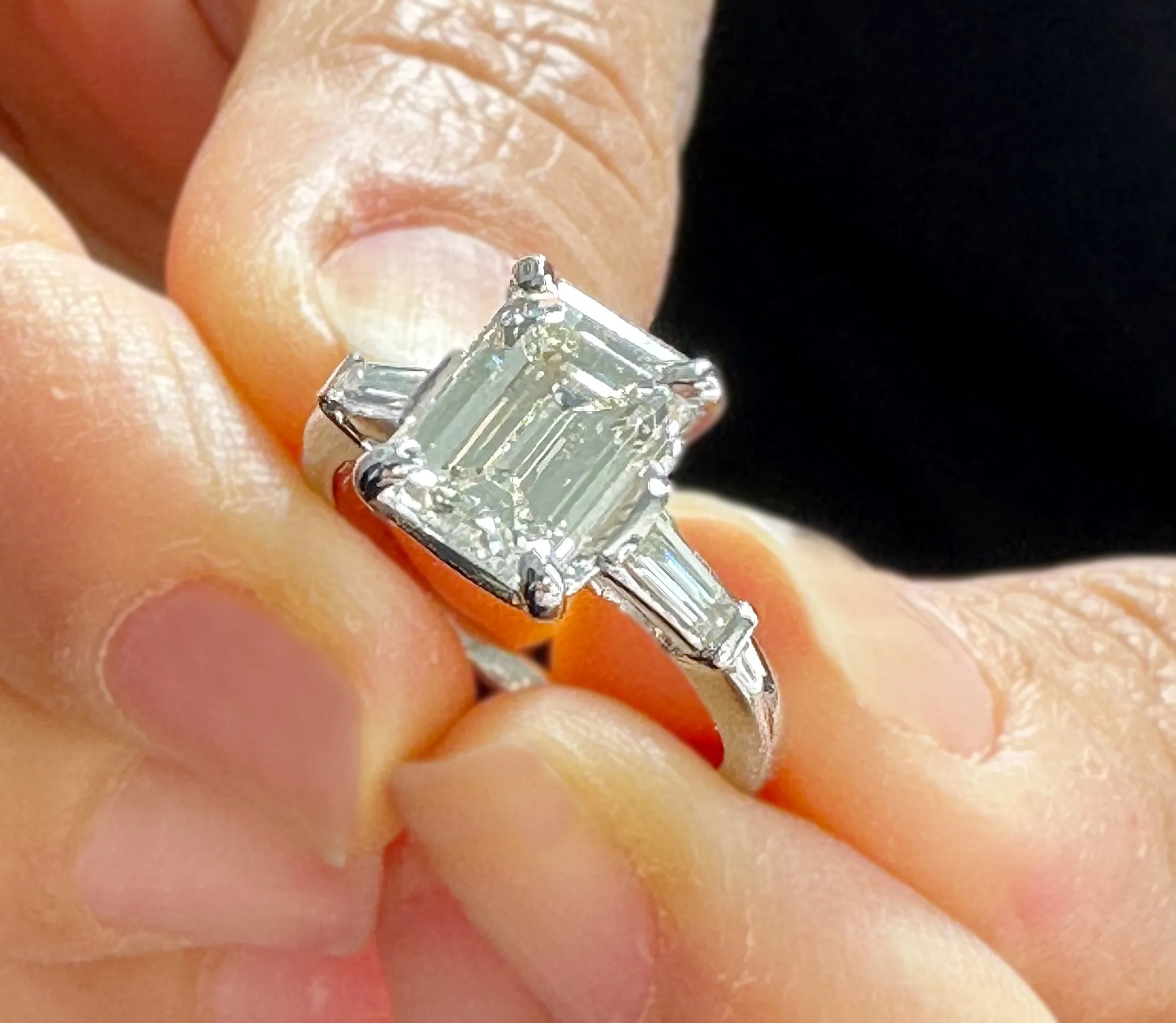 Emerald Cut Moissanite Center And Baguettes Cut Sides Engagement Ring Prong Set Style In 14k Solid White Gold Bridal Wedding Ring 2.40ctw