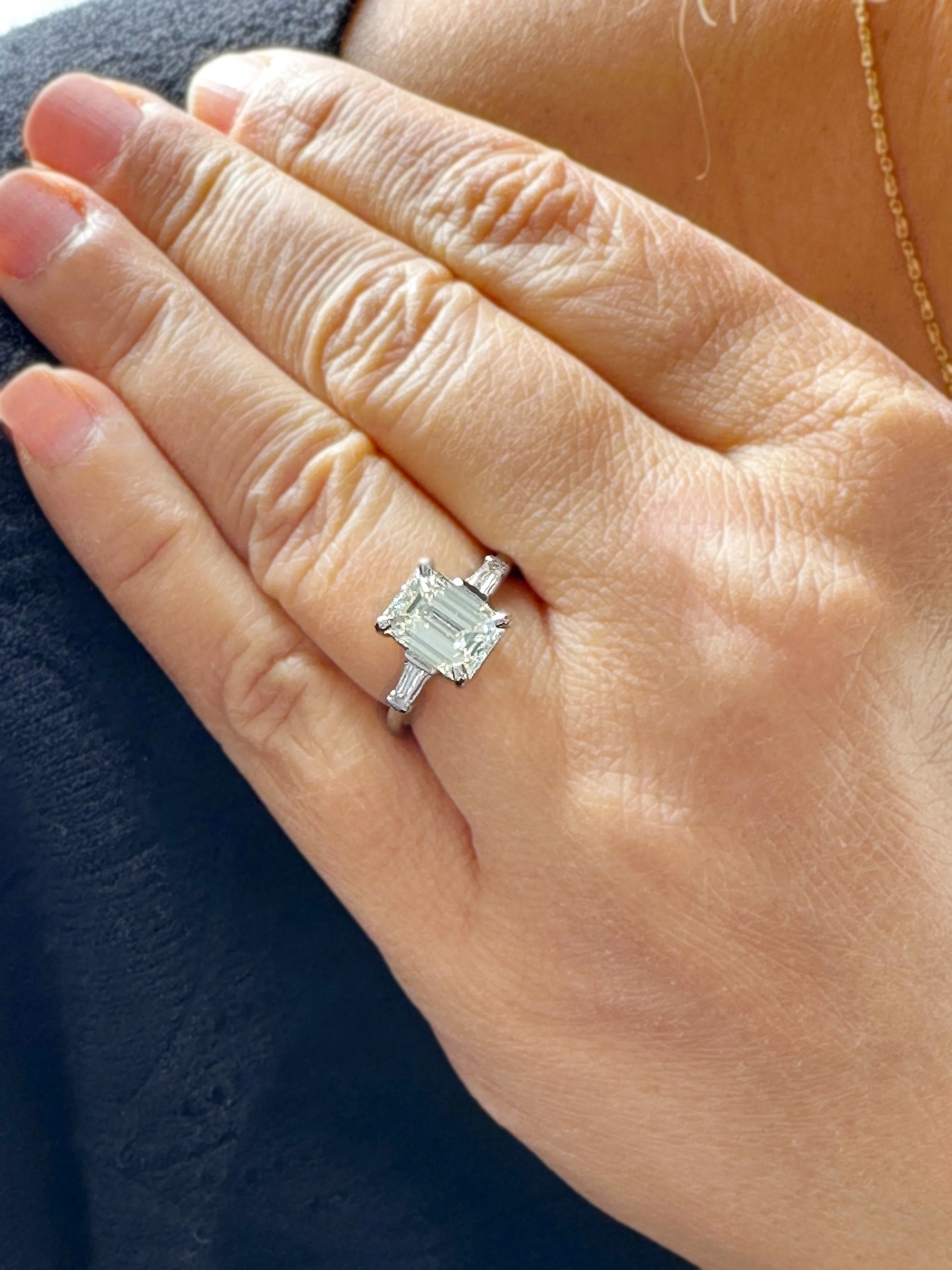 Emerald Cut Moissanite Center And Baguettes Cut Sides Engagement Ring Prong Set Style In 14k Solid White Gold Bridal Wedding Ring 2.40ctw