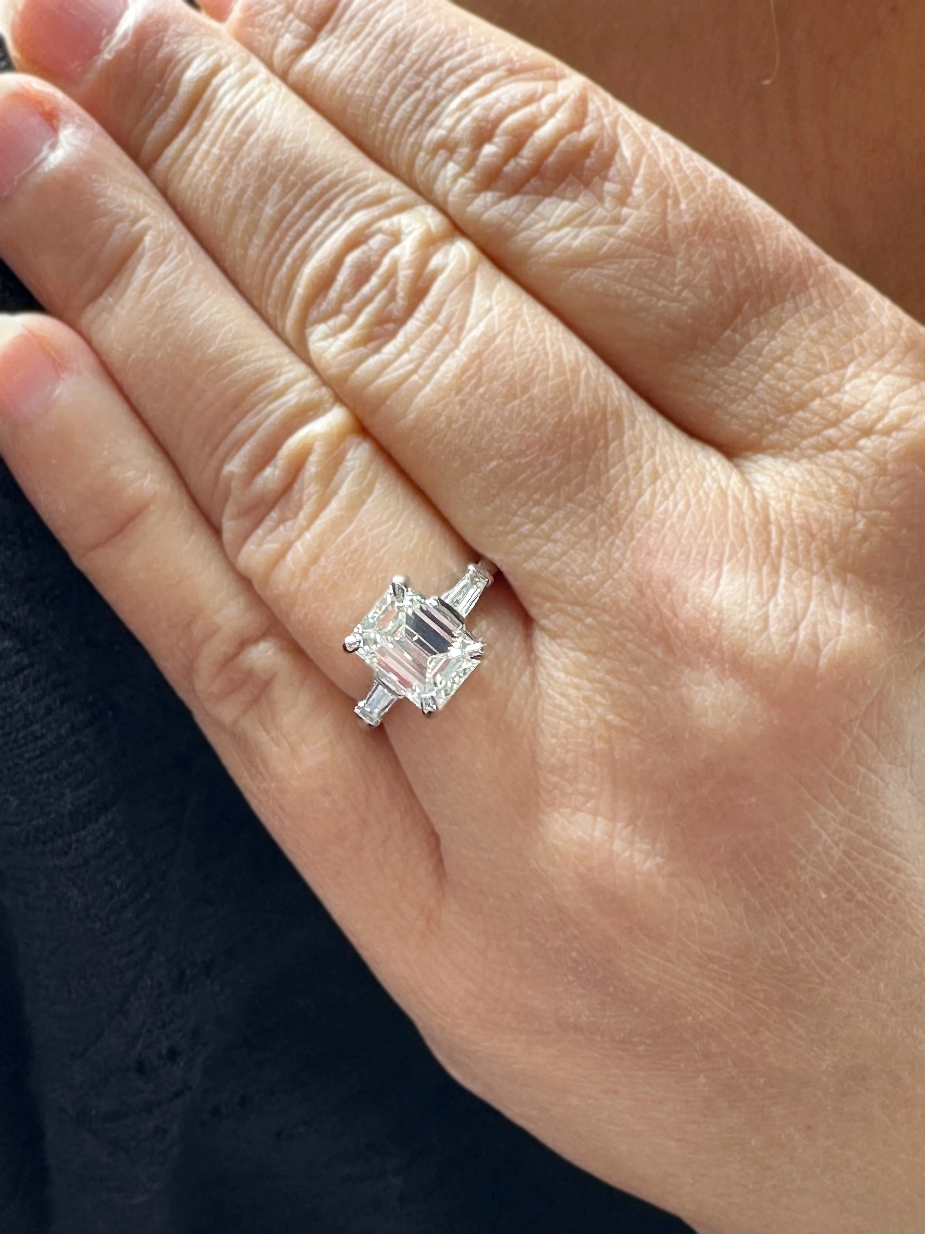 Emerald Cut Moissanite Center And Baguettes Cut Sides Engagement Ring Prong Set Style In 14k Solid White Gold Bridal Wedding Ring 2.40ctw