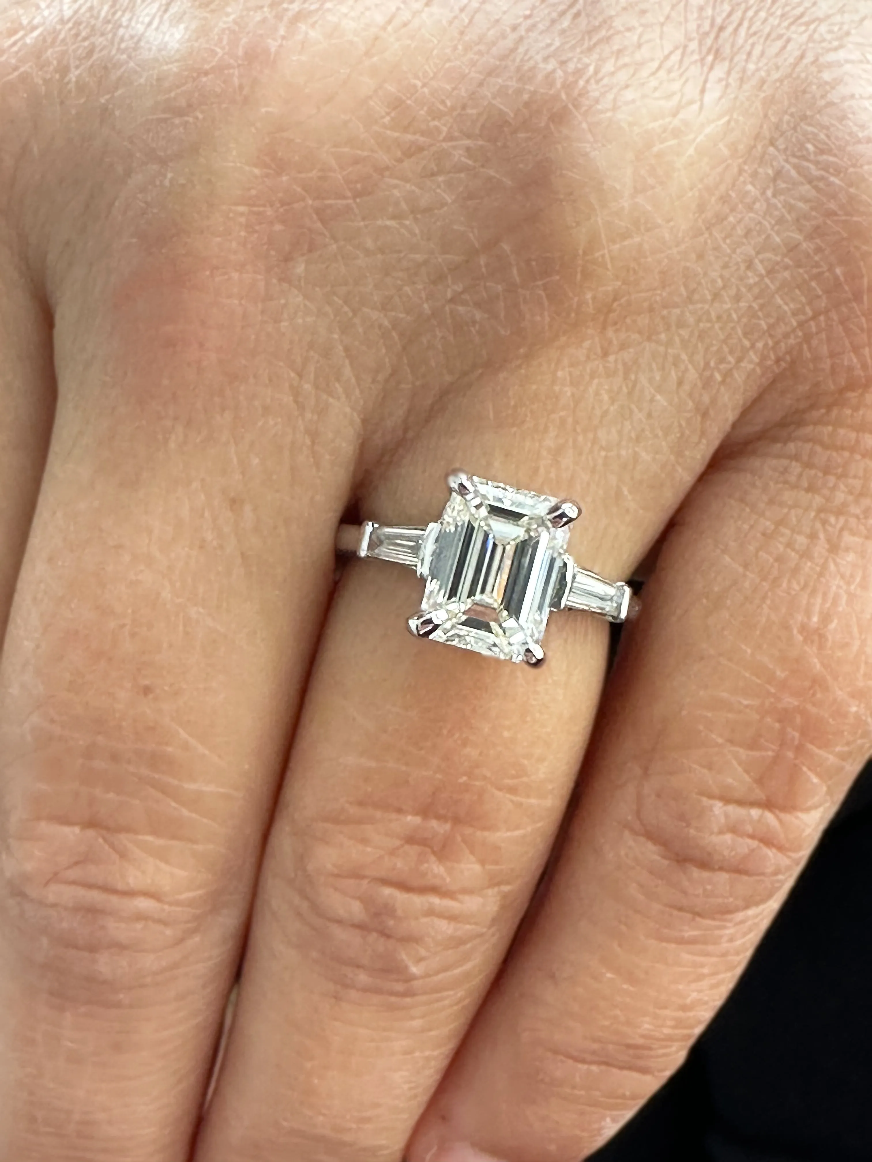 Emerald Cut Moissanite Center And Baguettes Cut Sides Engagement Ring Prong Set Style In 14k Solid White Gold Bridal Wedding Ring 2.40ctw
