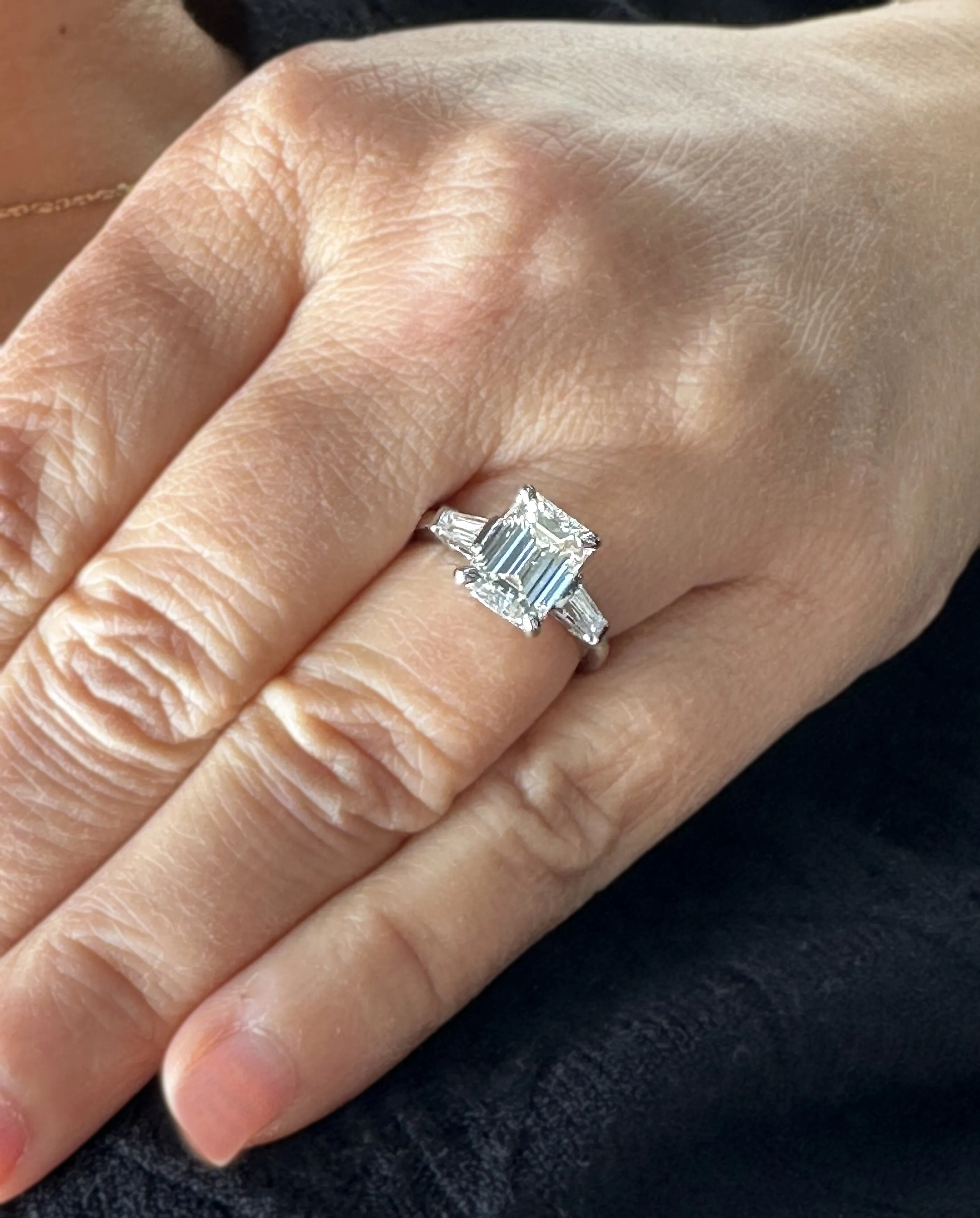 Emerald Cut Moissanite Center And Baguettes Cut Sides Engagement Ring Prong Set Style In 14k Solid White Gold Bridal Wedding Ring 2.40ctw