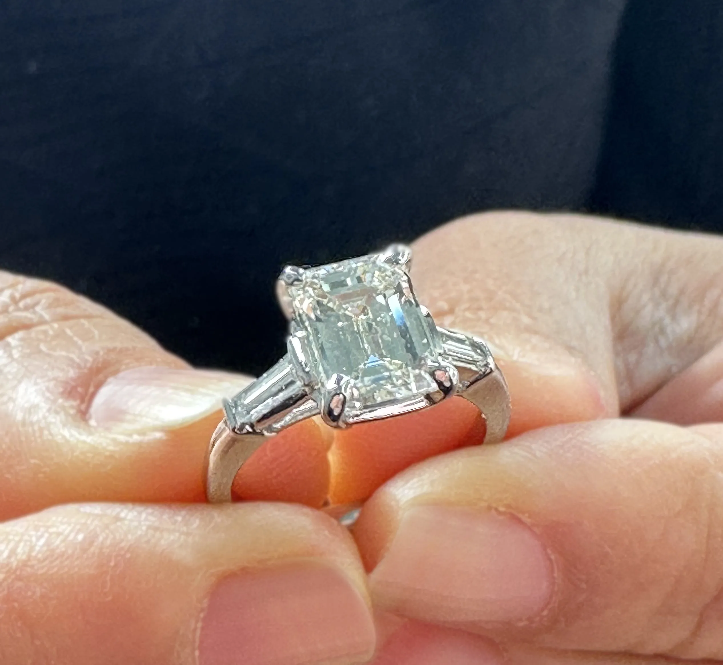 Emerald Cut Moissanite Center And Baguettes Cut Sides Engagement Ring Prong Set Style In 14k Solid White Gold Bridal Wedding Ring 2.40ctw