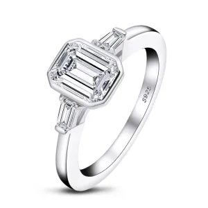 Emerald Cut Moissanite Diamond Three Stone Ring