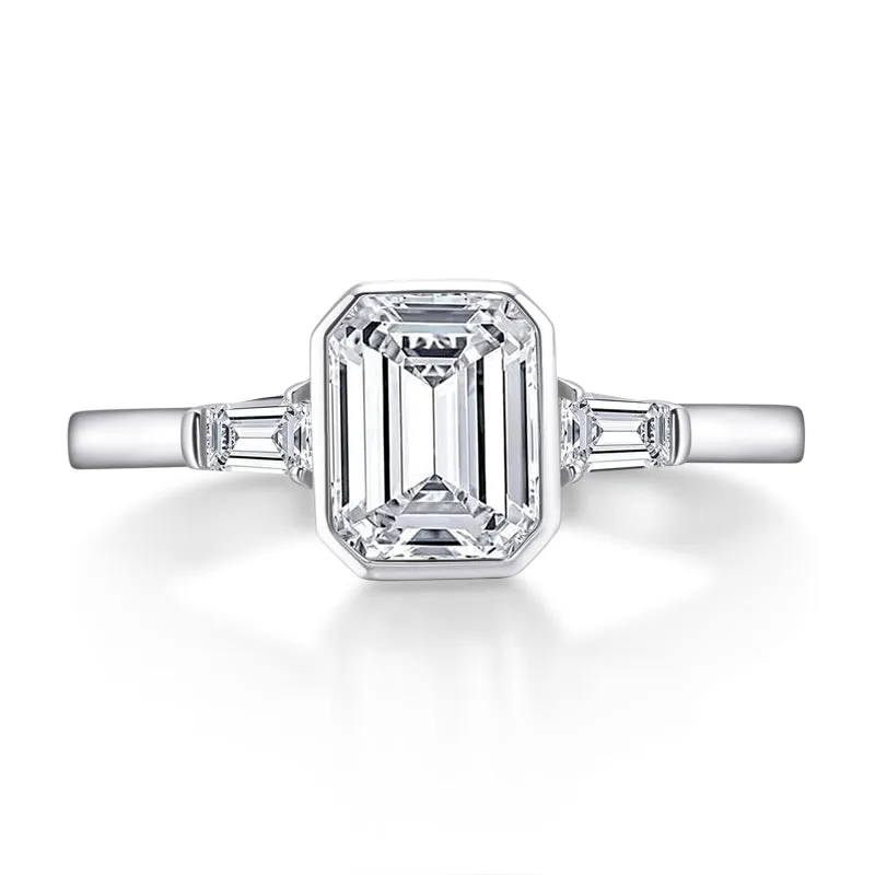 Emerald Cut Moissanite Diamond Three Stone Ring