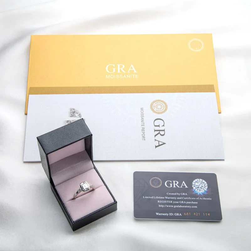 Emerald Cut Moissanite Diamond Three Stone Ring