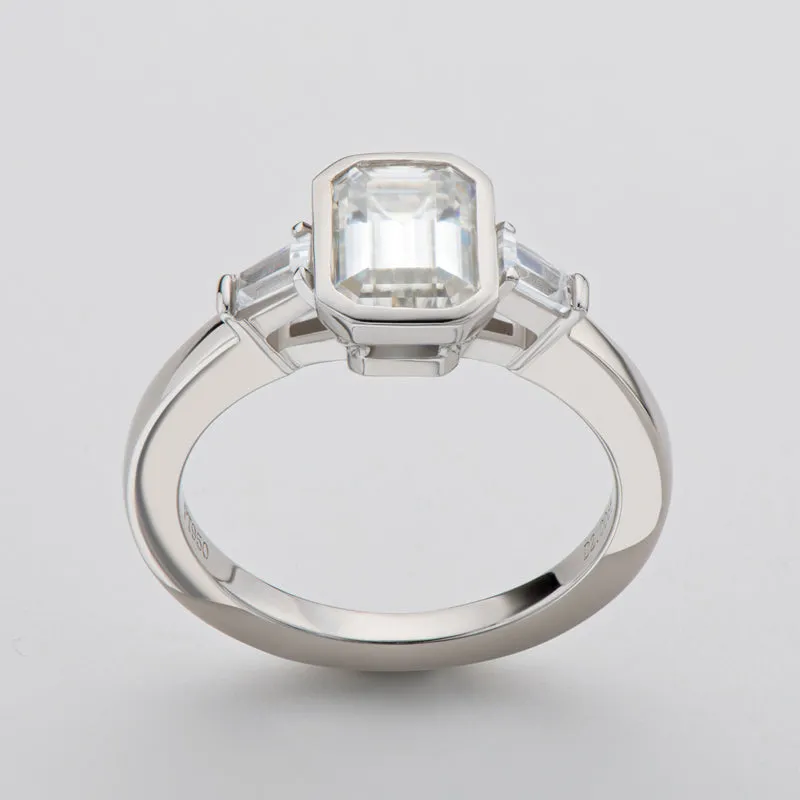 Emerald Cut Moissanite Diamond Three Stone Ring
