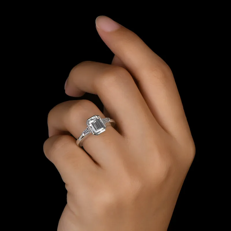 Emerald Cut Moissanite Diamond Three Stone Ring