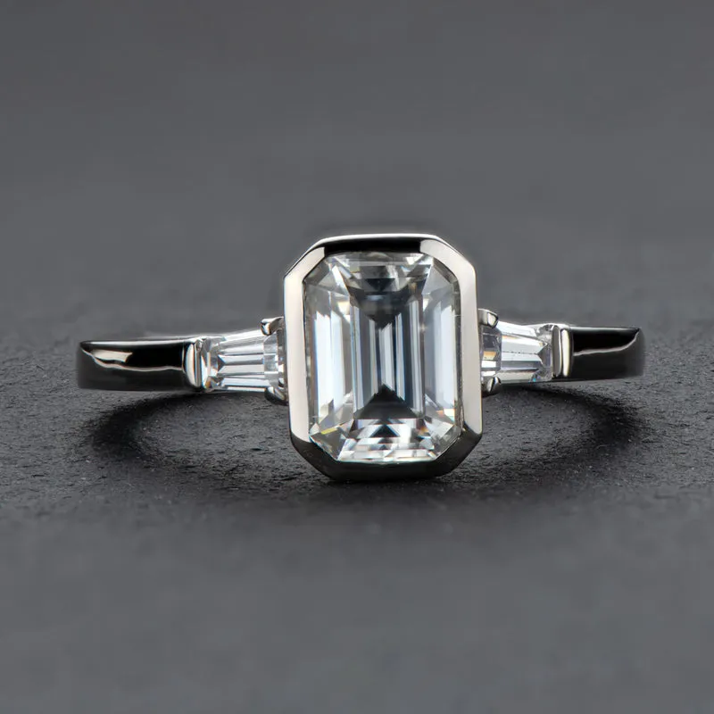Emerald Cut Moissanite Diamond Three Stone Ring