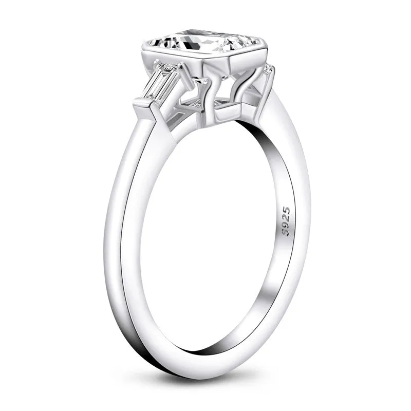 Emerald Cut Moissanite Diamond Three Stone Ring
