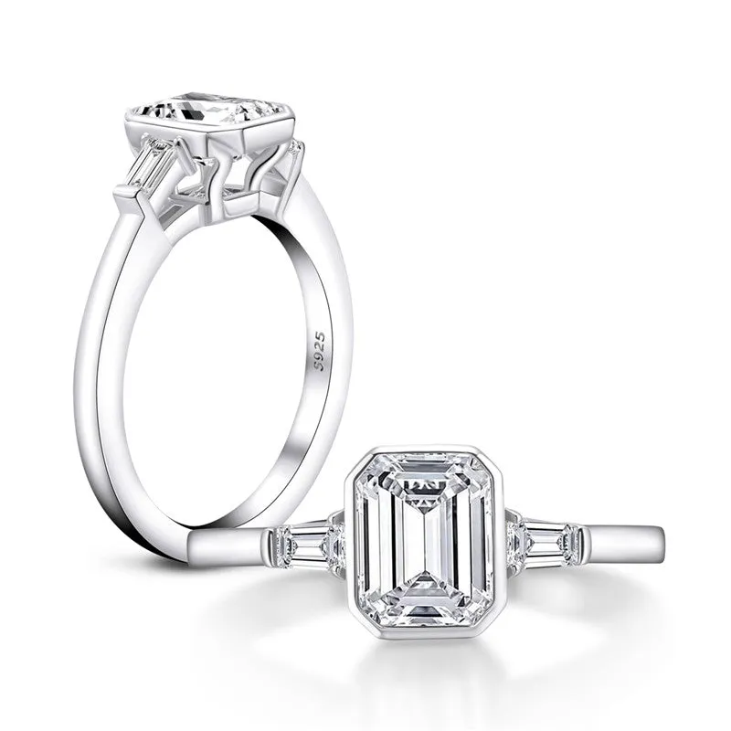 Emerald Cut Moissanite Diamond Three Stone Ring