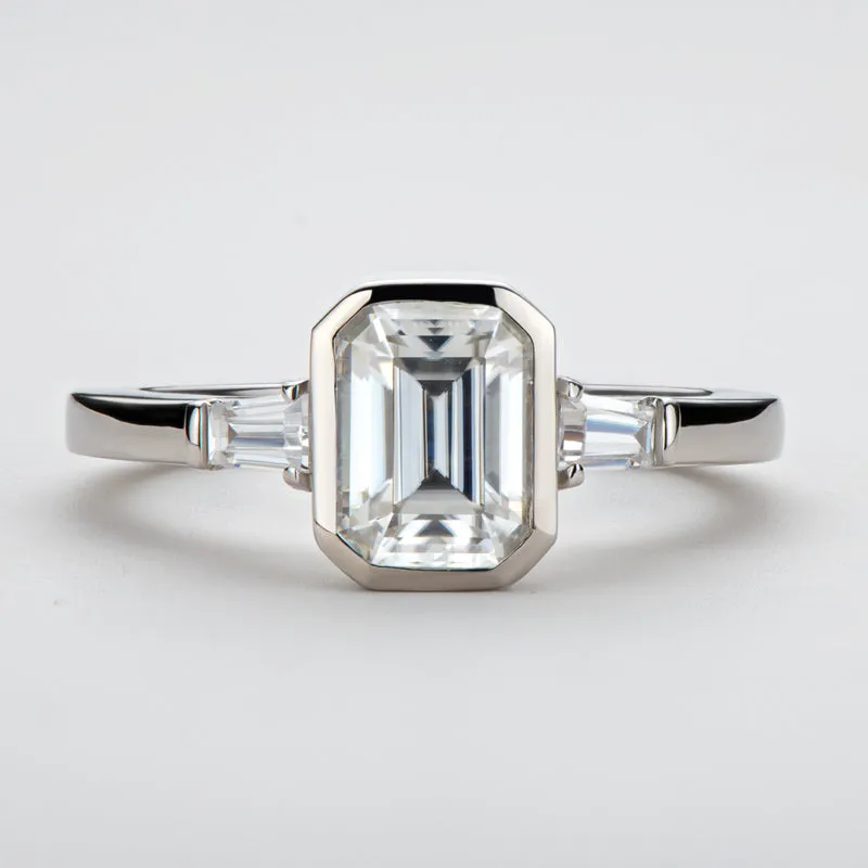 Emerald Cut Moissanite Diamond Three Stone Ring