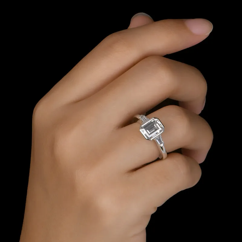 Emerald Cut Moissanite Diamond Three Stone Ring