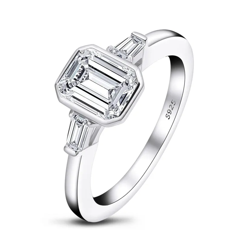 Emerald Cut Moissanite Diamond Three Stone Ring