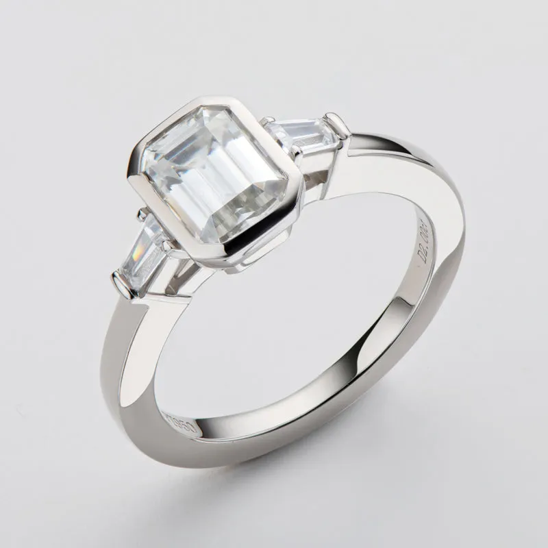 Emerald Cut Moissanite Diamond Three Stone Ring