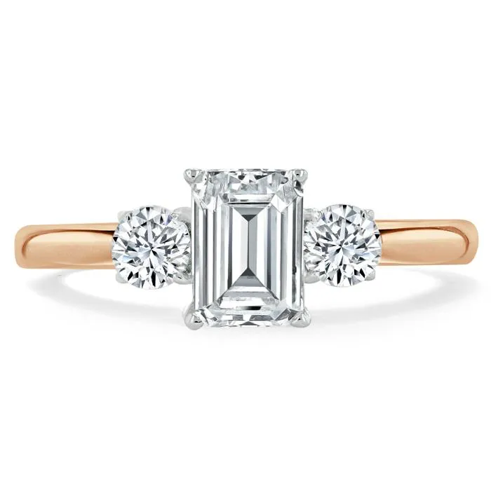 Emerald Cut Moissanite Engagement Ring, Classic 3 Stone