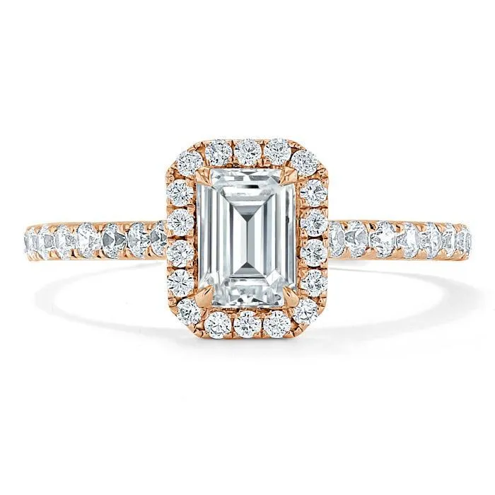 Emerald Cut Moissanite Engagement Ring, Classic Halo