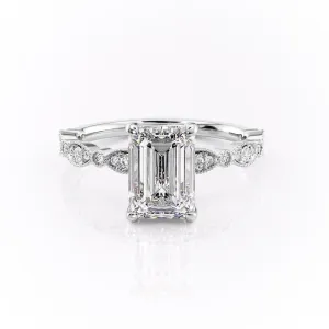 Emerald Cut Moissanite Engagement Ring, Vintage Design