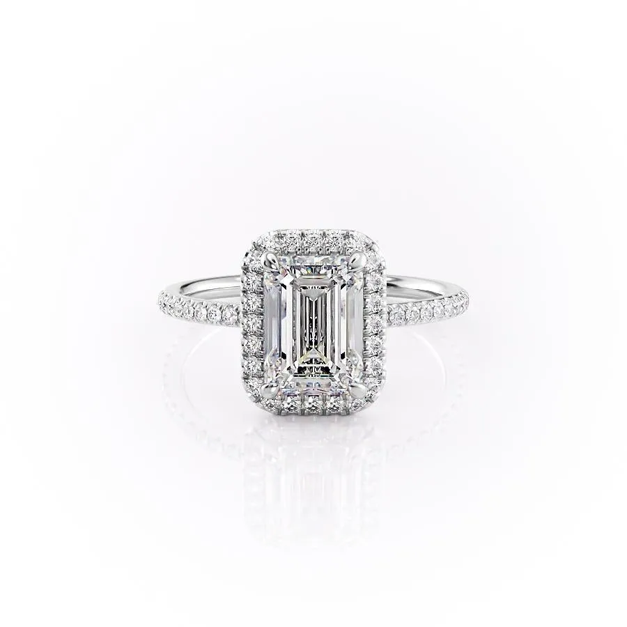 Emerald Cut Moissanite Engagement Ring With Halo