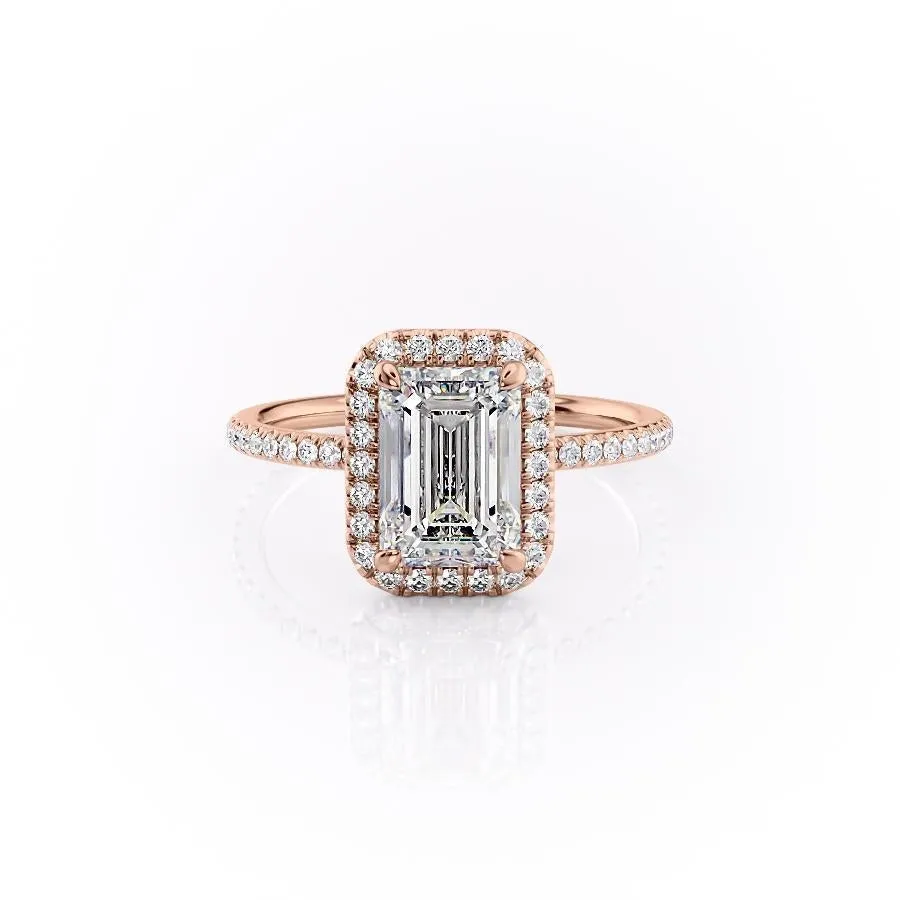 Emerald Cut Moissanite Engagement Ring With Halo