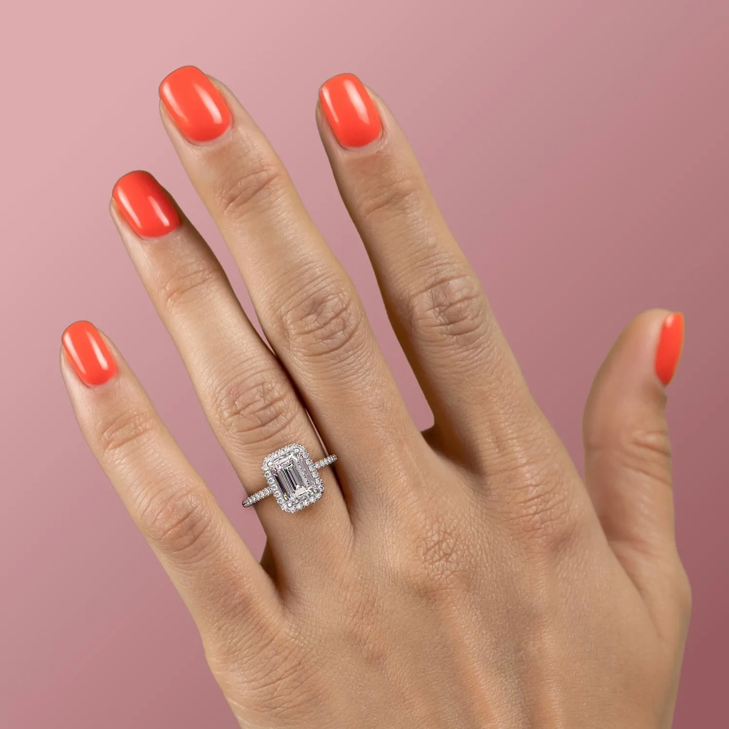 Emerald Cut Moissanite Engagement Ring With Halo