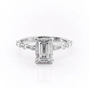 Emerald Cut Moissanite Engagement Ring With Hidden Halo