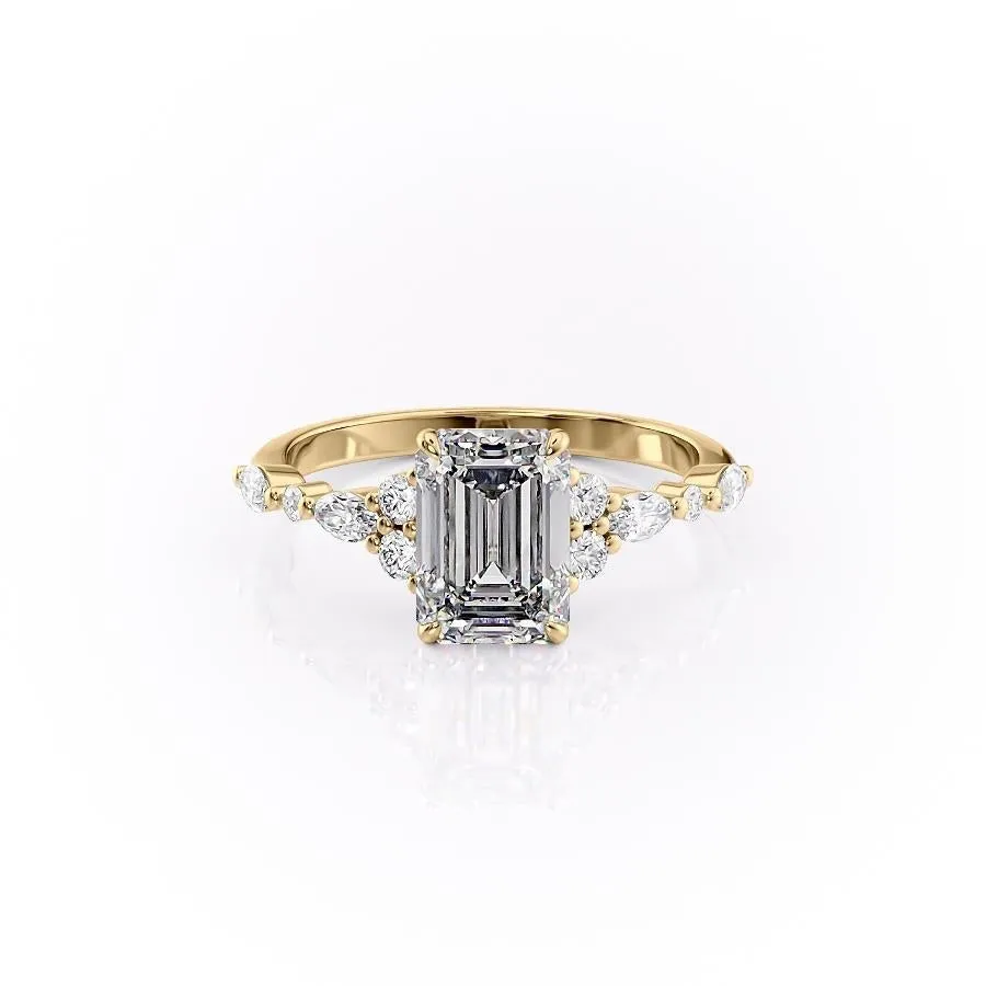 Emerald Cut Moissanite Shoulder Set Ring Vintage Design