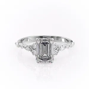 Emerald Cut Moissanite Shoulder Set Ring Vintage Design