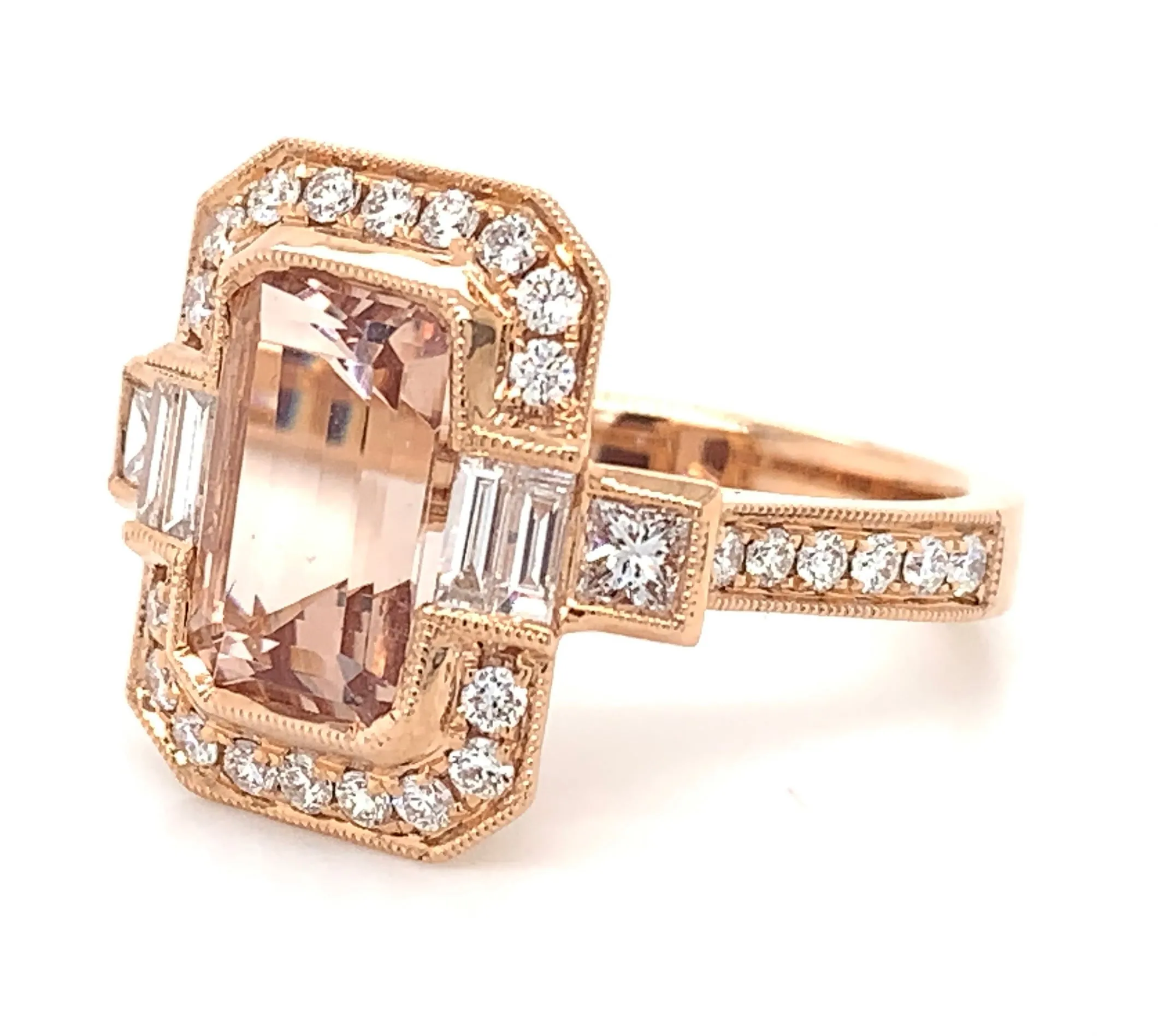 Emerald Cut Morganite & Diamond Ring