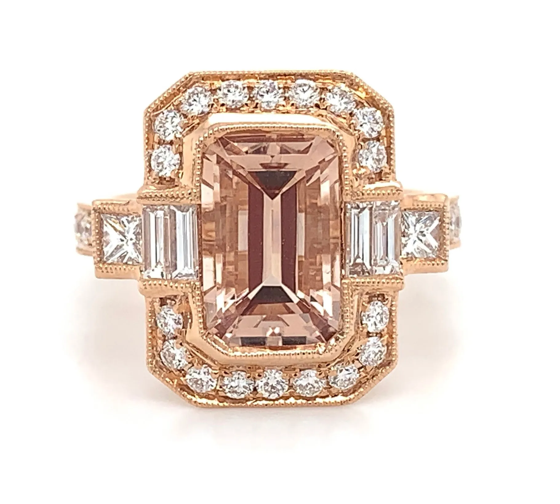 Emerald Cut Morganite & Diamond Ring