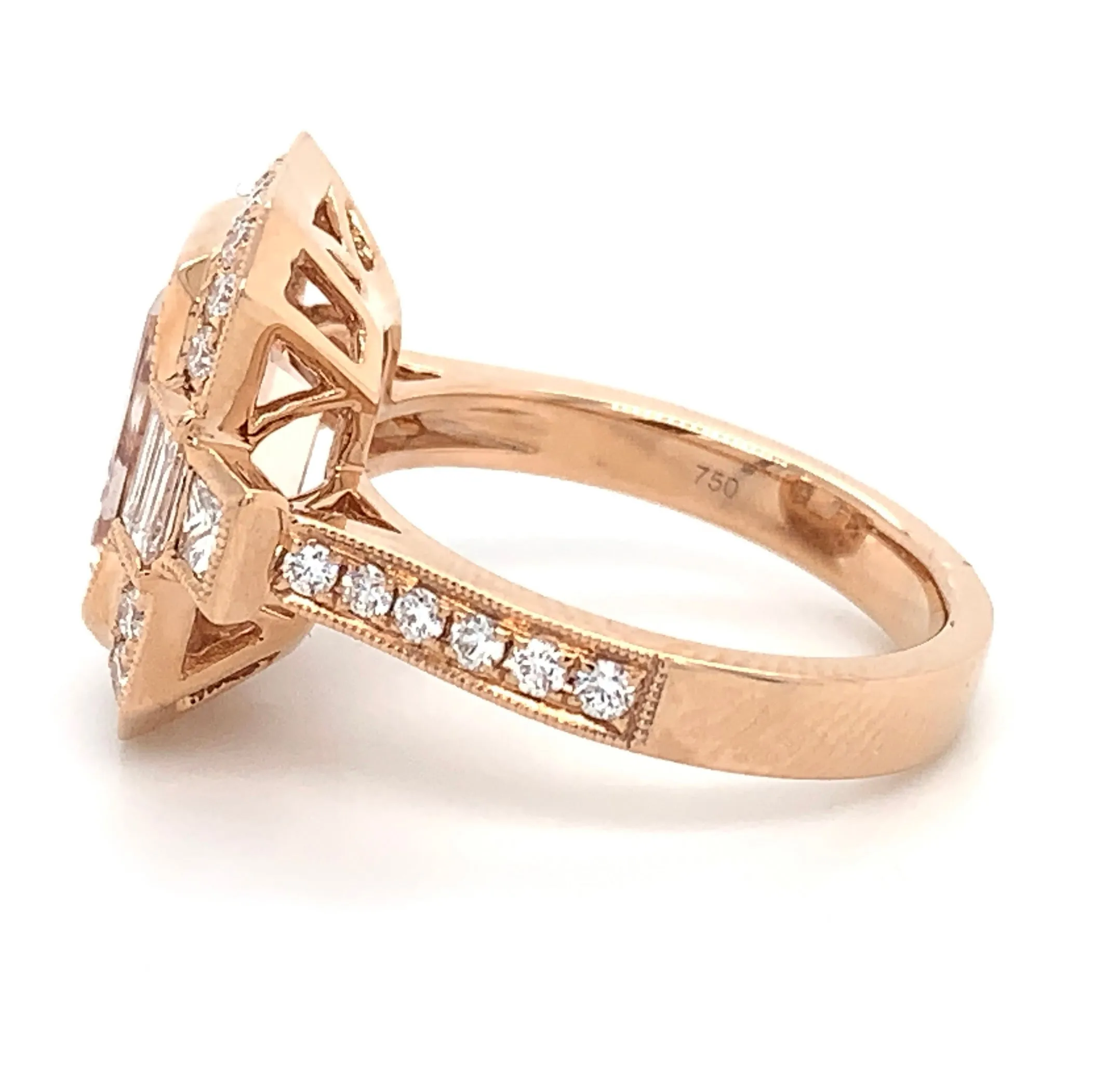 Emerald Cut Morganite & Diamond Ring