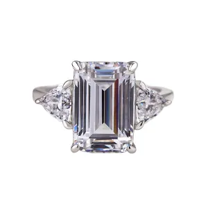 Emerald Cut White Sapphire Three Stone Engagement Ring