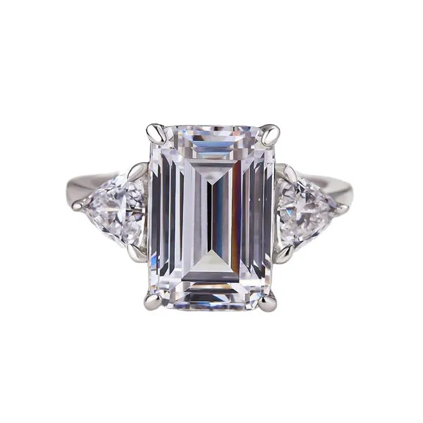 Emerald Cut White Sapphire Three Stone Engagement Ring