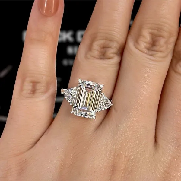 Emerald Cut White Sapphire Three Stone Engagement Ring