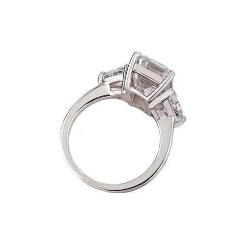 Emerald Cut White Sapphire Three Stone Engagement Ring