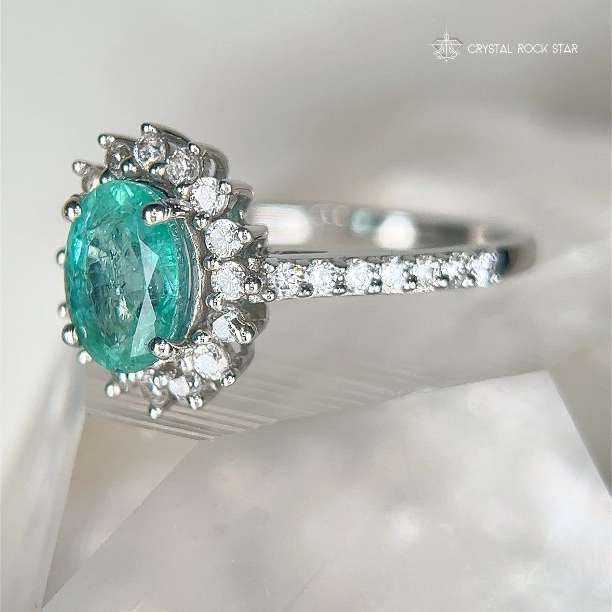 Emerald Halo Sterling Silver Ring Size 7 1.4cts