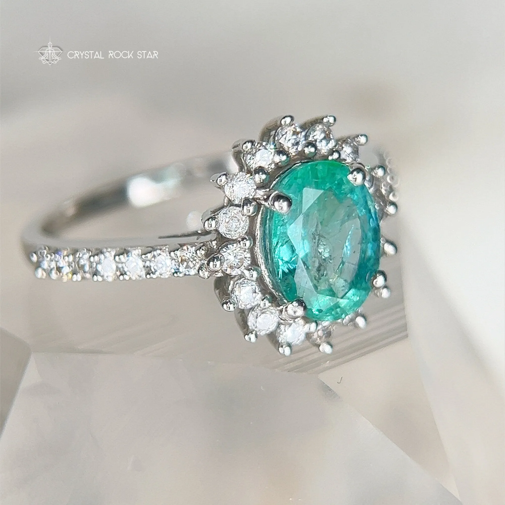 Emerald Halo Sterling Silver Ring Size 7 1.4cts