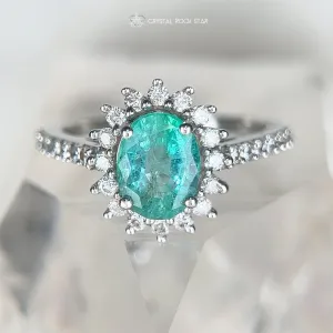 Emerald Halo Sterling Silver Ring Size 7 1.4cts