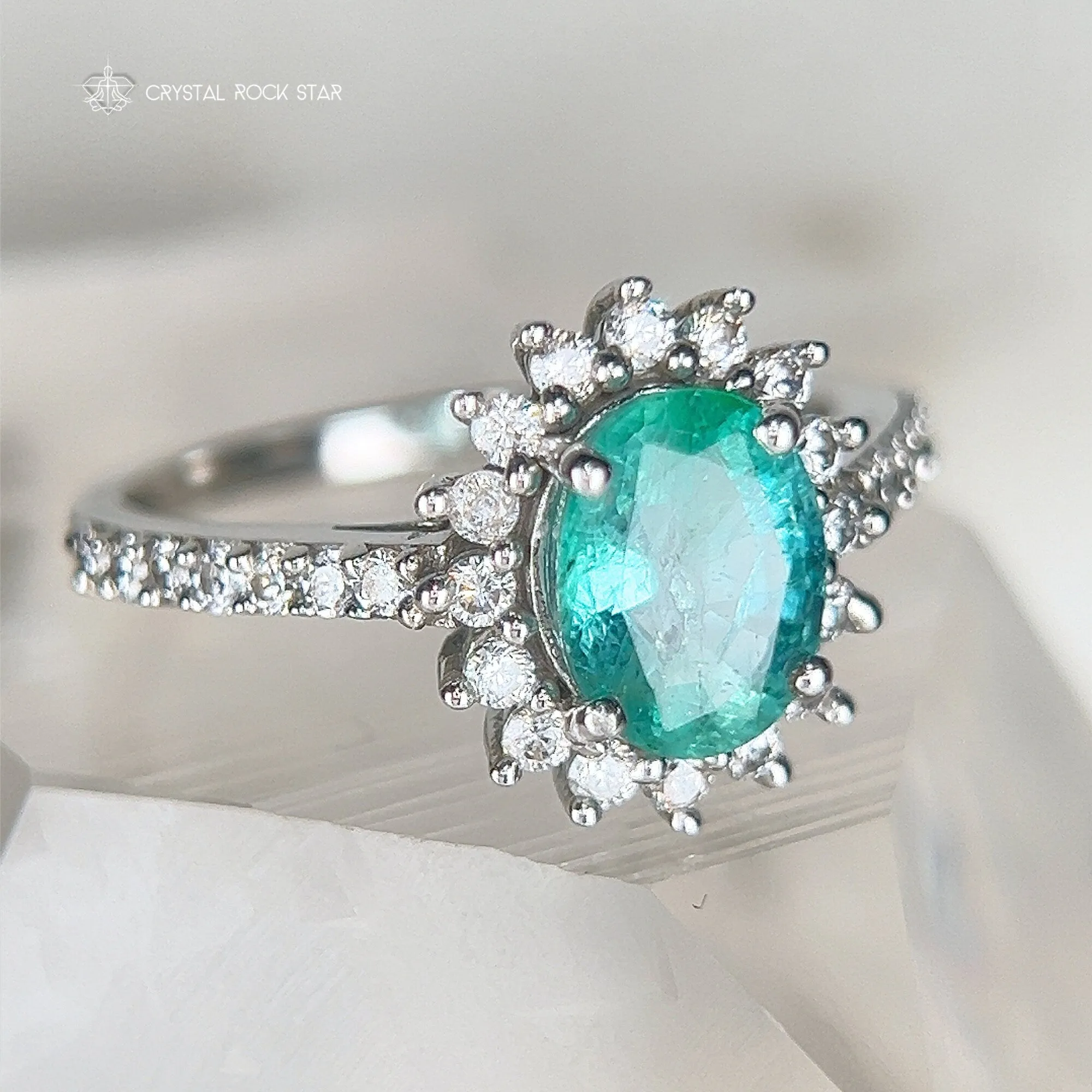 Emerald Halo Sterling Silver Ring Size 7 1.4cts