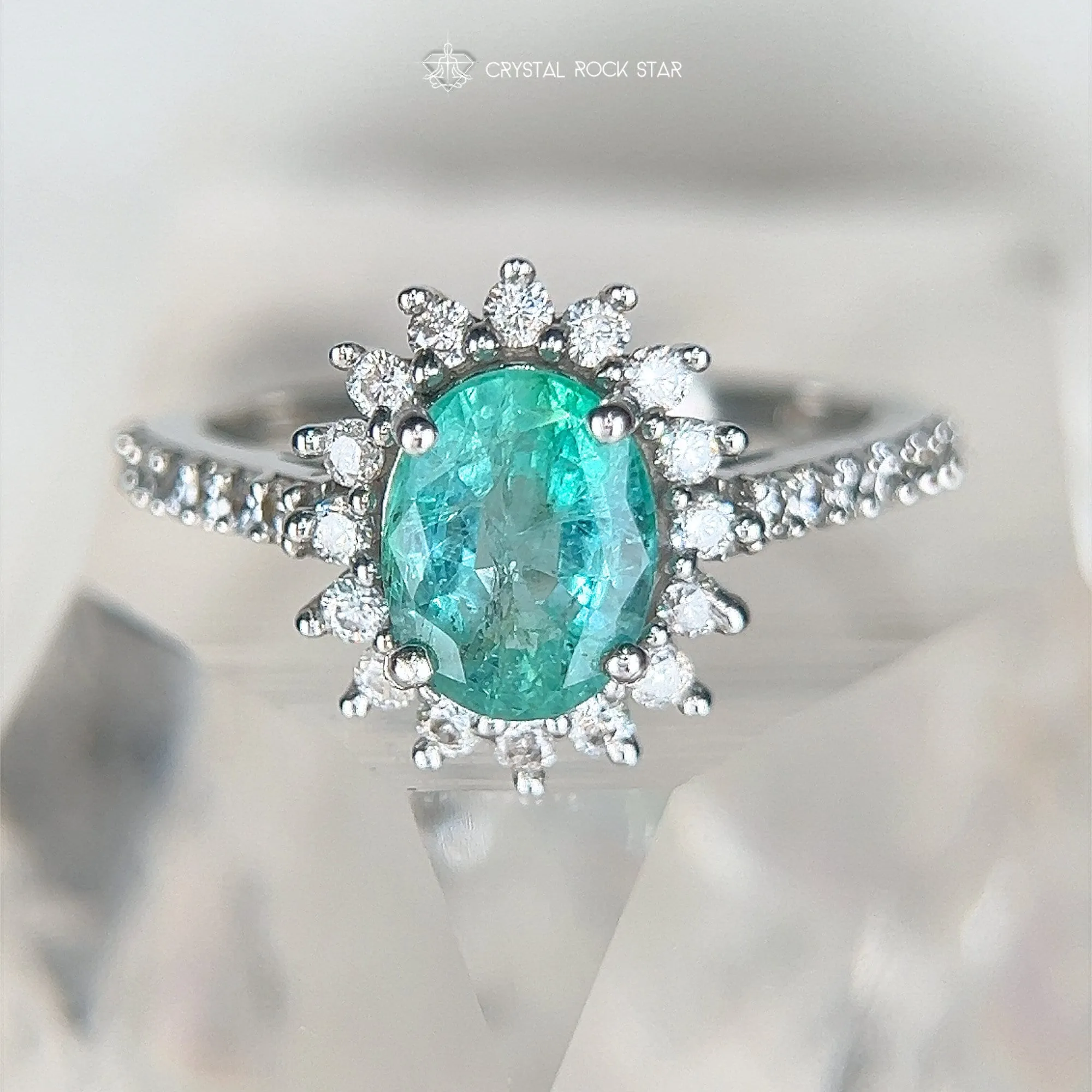 Emerald Halo Sterling Silver Ring Size 7 1.4cts