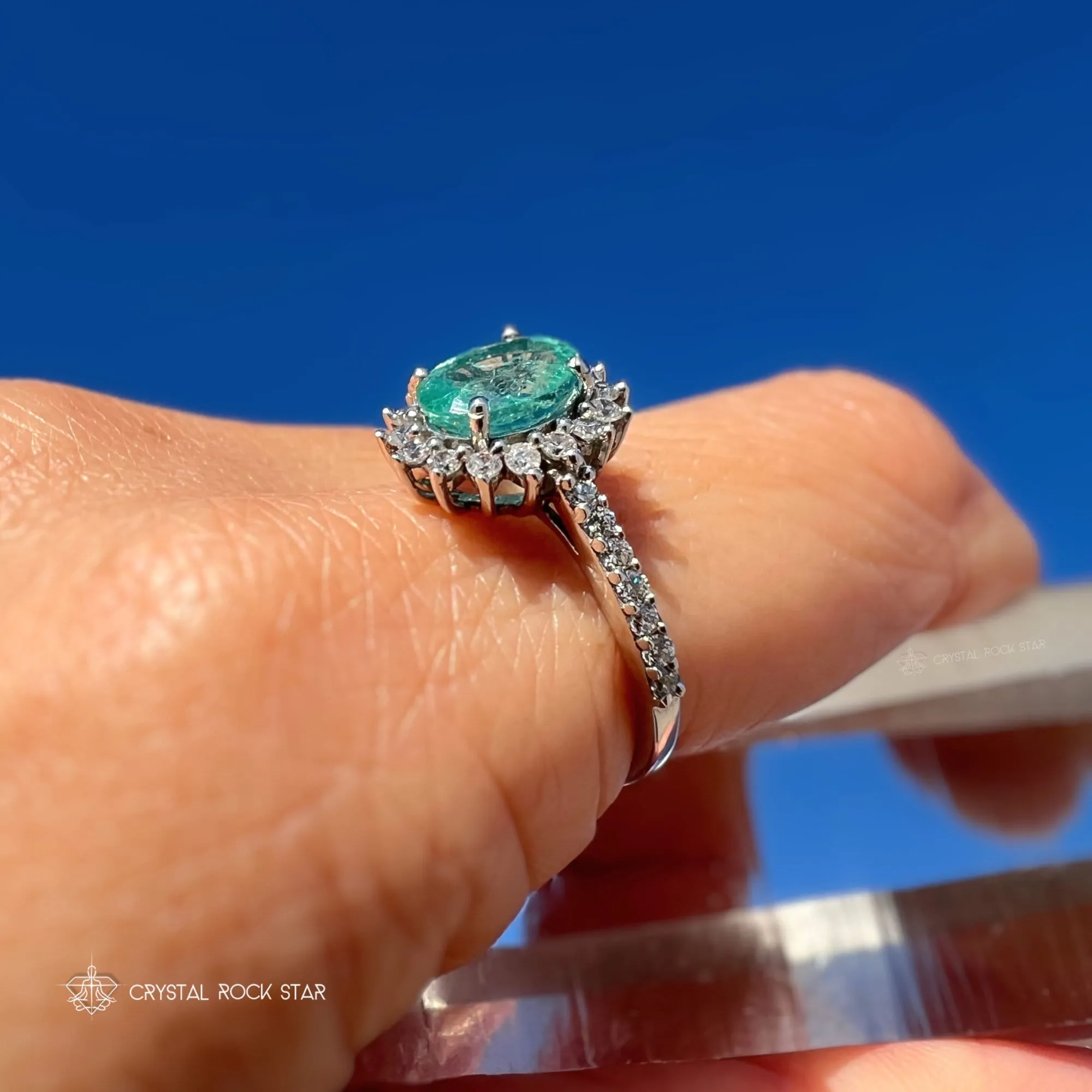 Emerald Halo Sterling Silver Ring Size 7 1.4cts