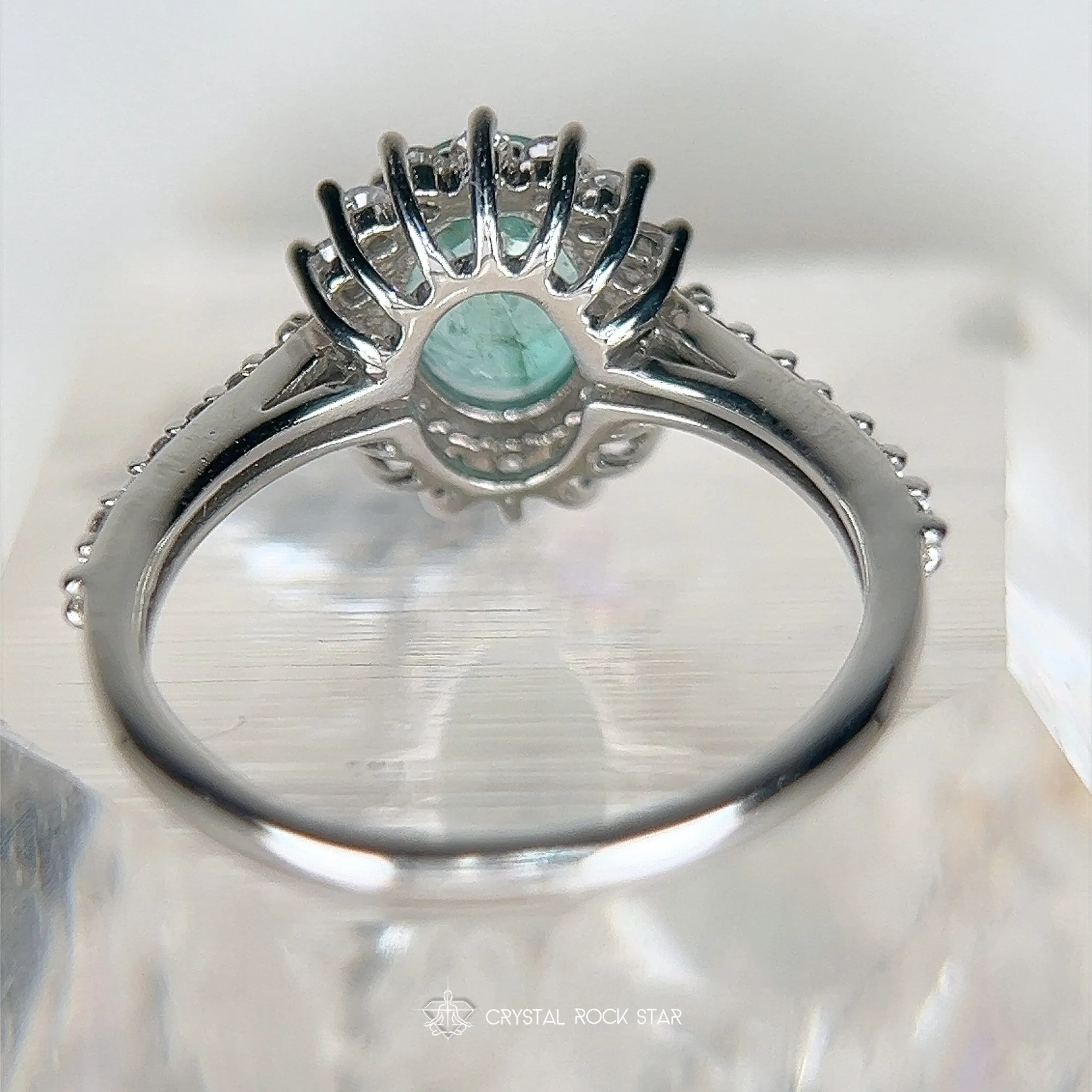 Emerald Halo Sterling Silver Ring Size 7 1.4cts