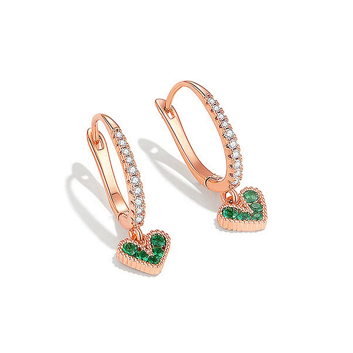 Emerald Heart Drop Diamond Hoop Earrings