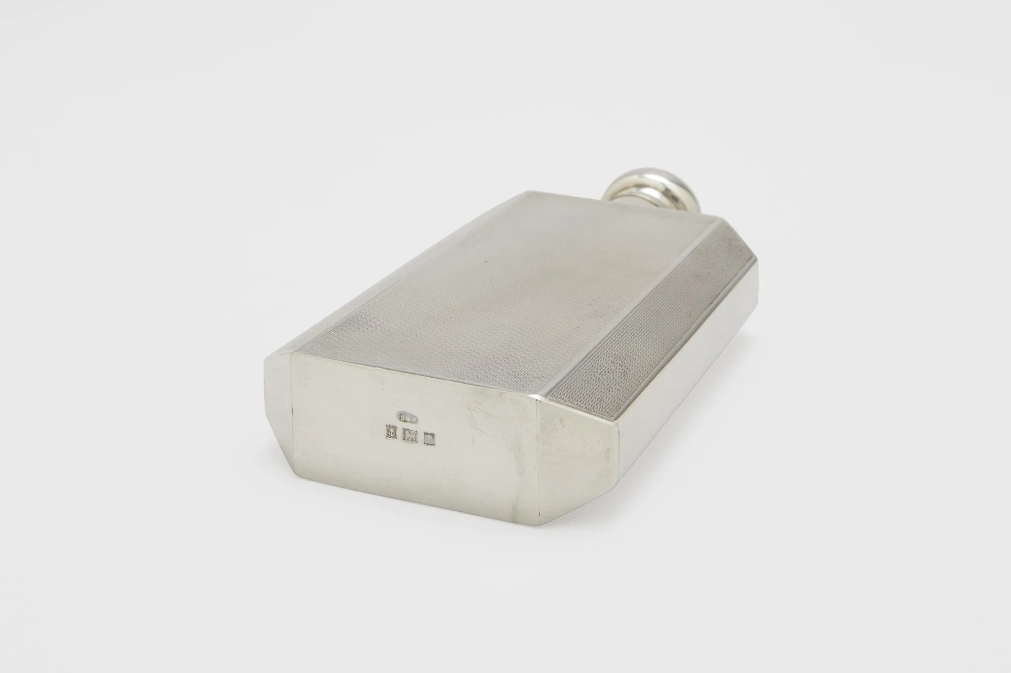 Engine Turned Sterling Silver Flask