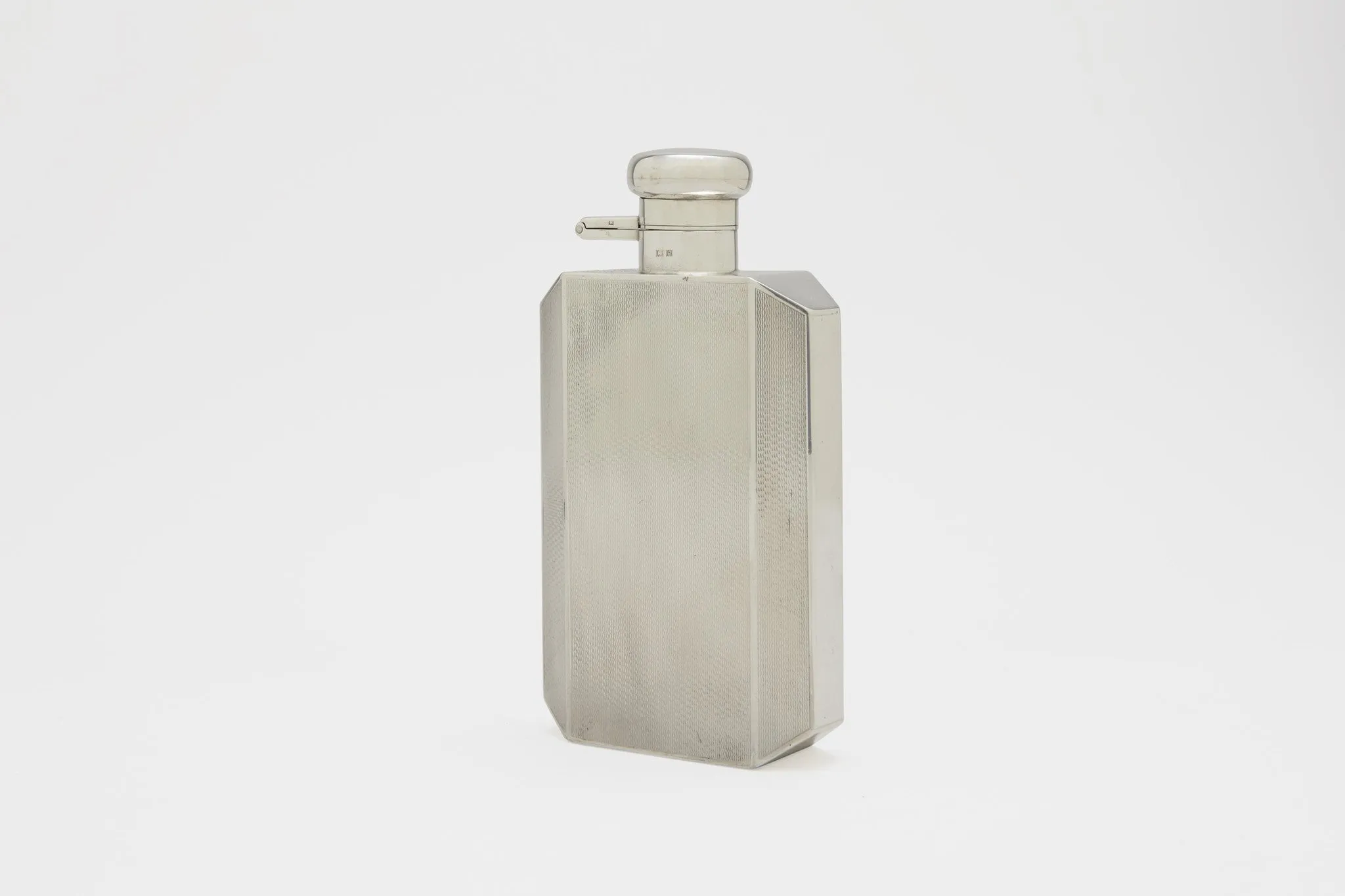 Engine Turned Sterling Silver Flask