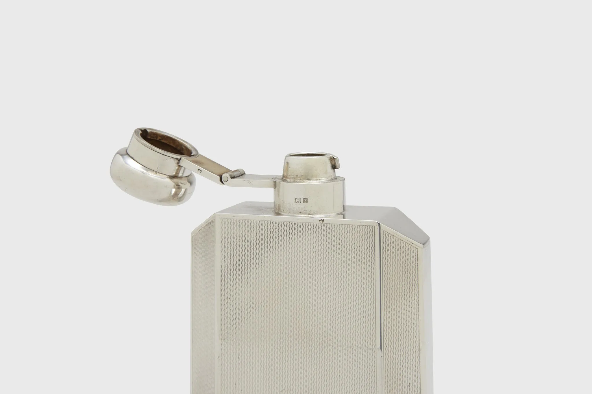 Engine Turned Sterling Silver Flask